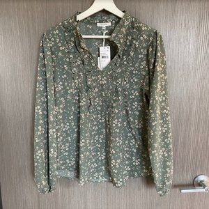 NWT Nordstrom Rack Ditzy Peasant Style Blouse Boho Sage Top Size M